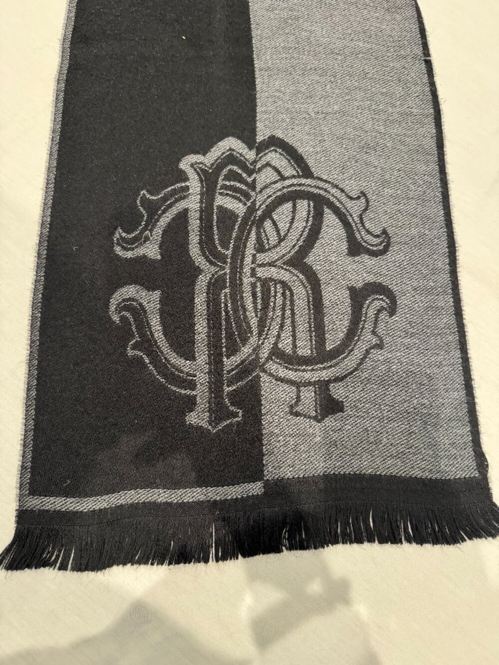 Roberto Cavalli black and grey two-tone mens scarf